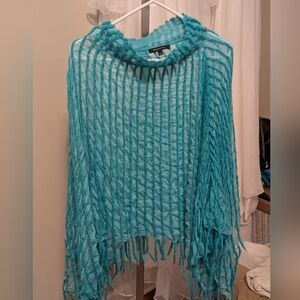 Turquoise Fringe Poncho Partizia Pepe